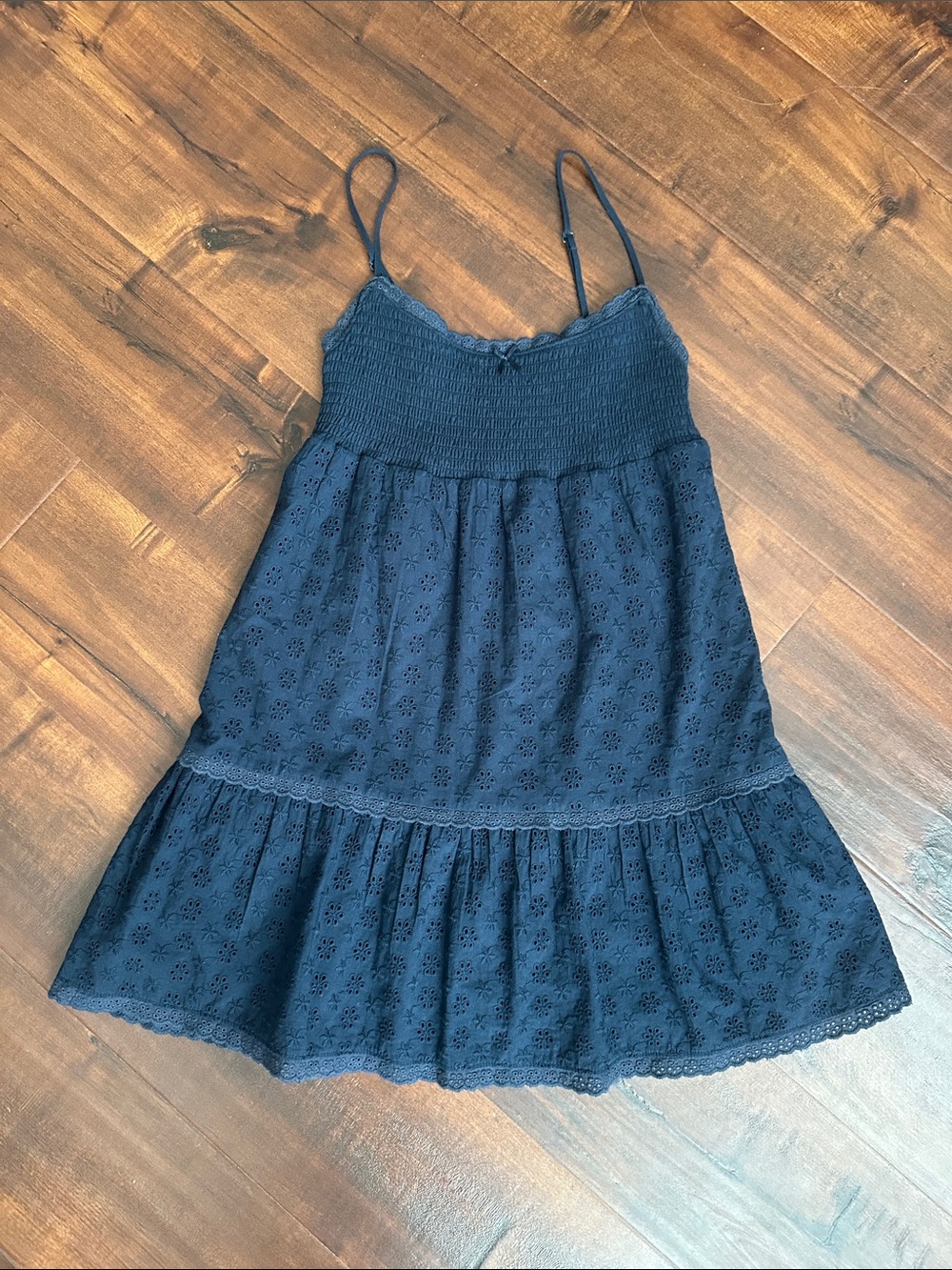 La Hearts Navy Eyelet Tiered Sundress with Adjustable Straps, Women’s XS